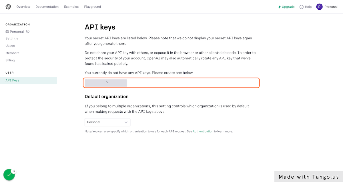 APIキーを新たに生成し、作成したキーをコピーしておきます。