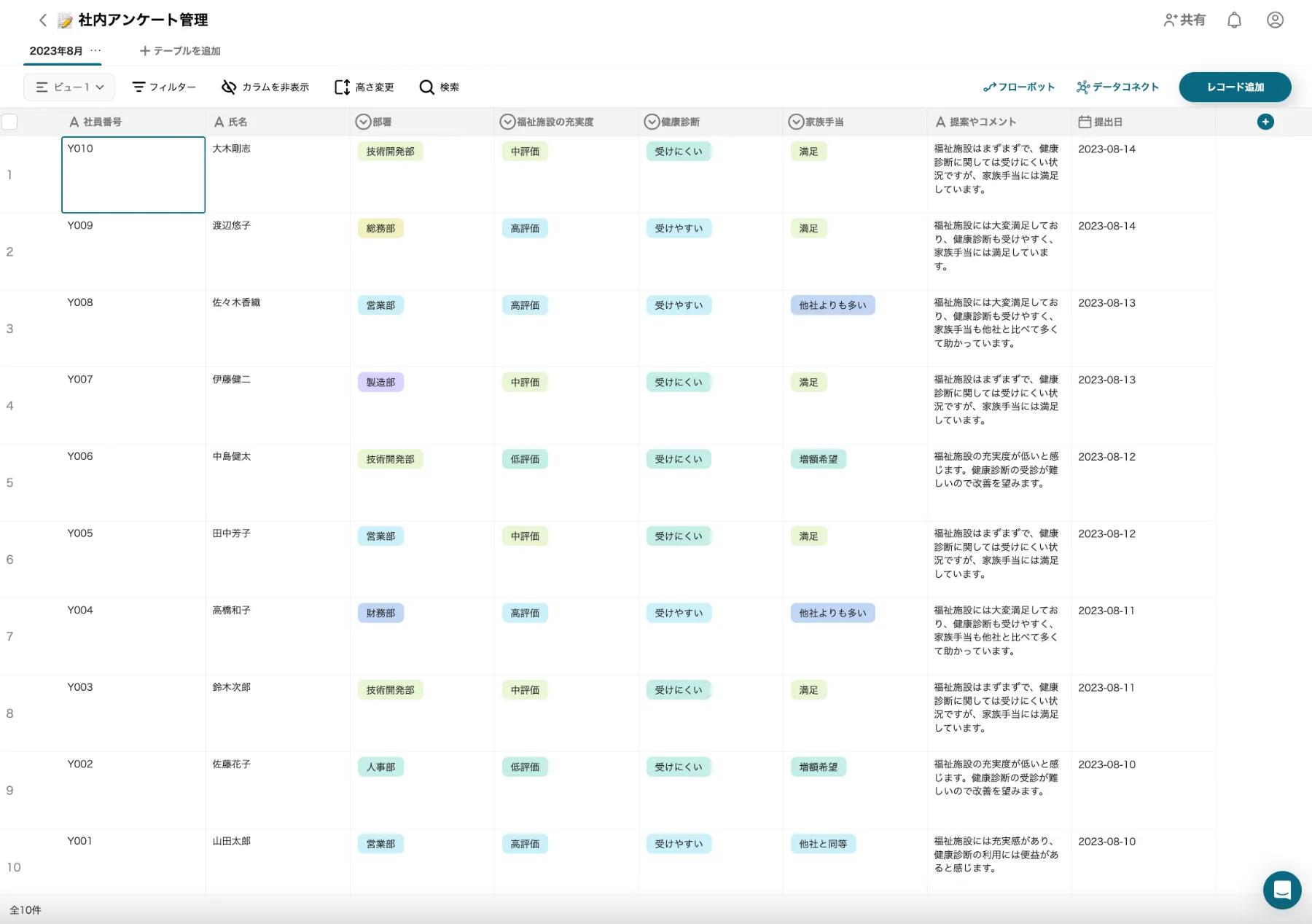 社内アンケート管理